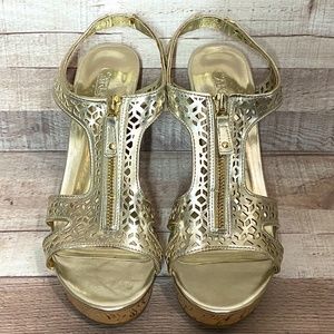 Carlos Santana Zippered Gold Heeled Sandal